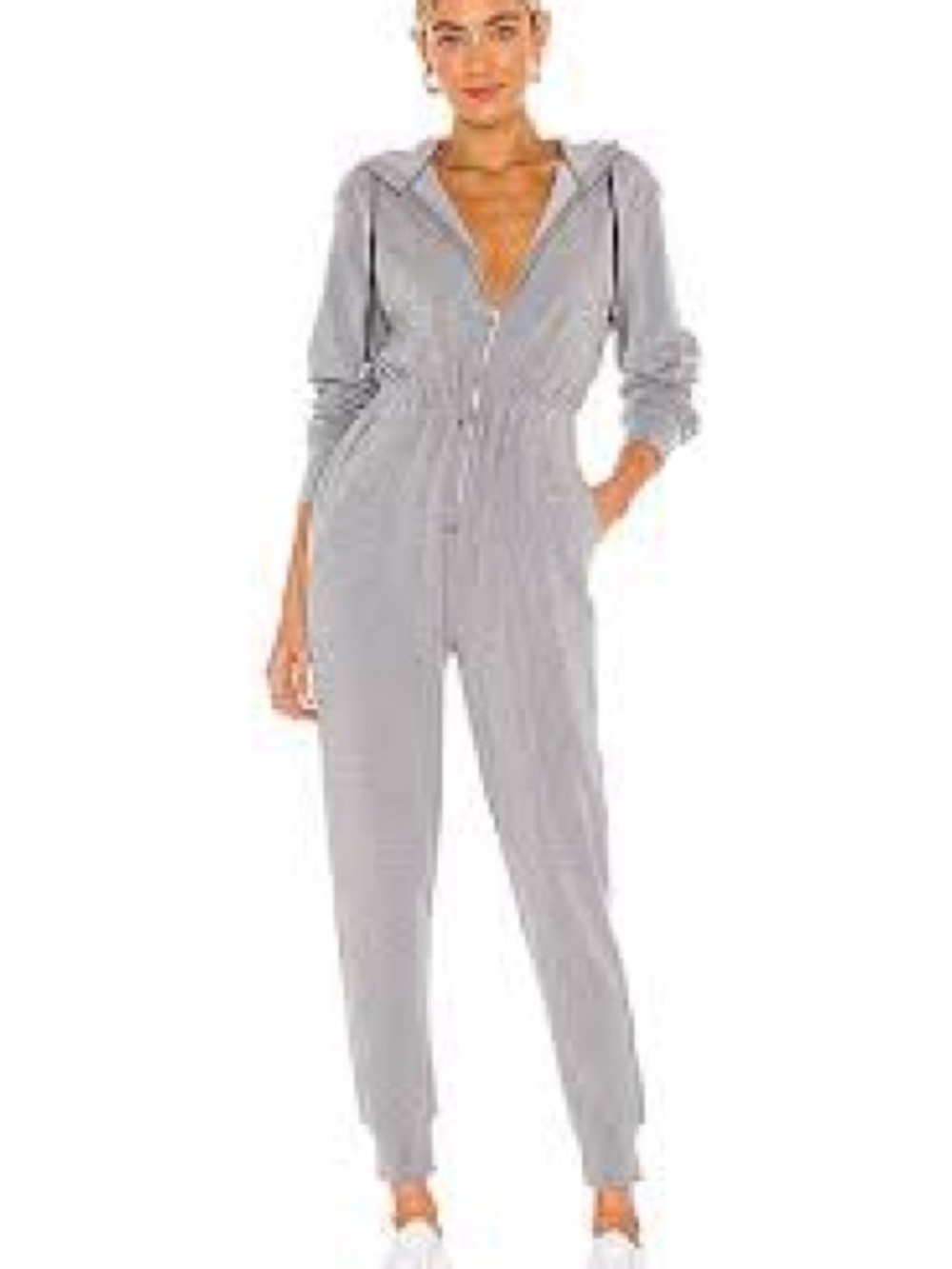 Chaser  Gray Zip-Front Hooded Jumpsuit with Drawstring Waist